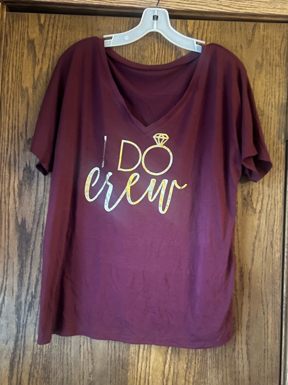I Do Crew Burgundy V-Neck Women's Tee XL